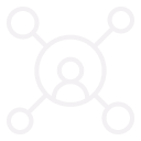 Networking icon with a central person connected to four surrounding circles.