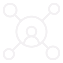 Networking icon with a central person connected to four surrounding circles.